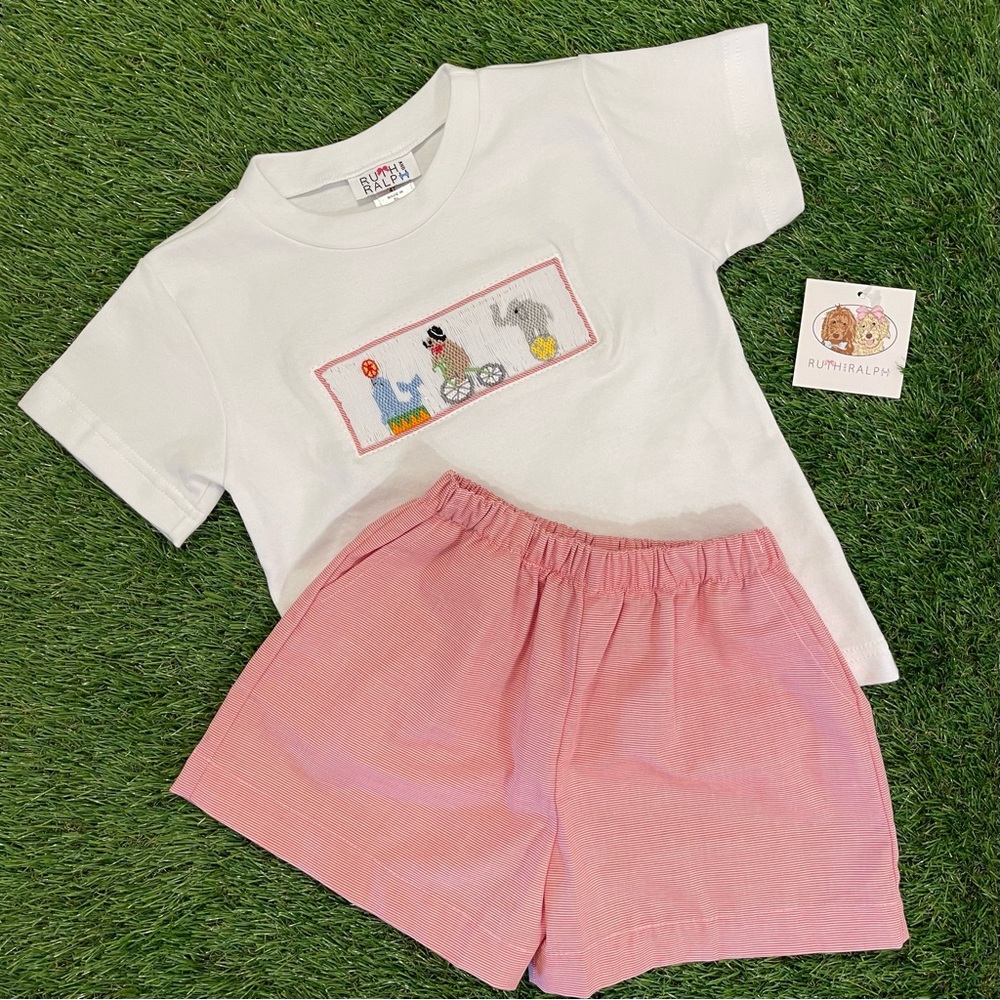 NWT Ruth and Ralph Circus Smocked Beau T-Shirt/Short Set